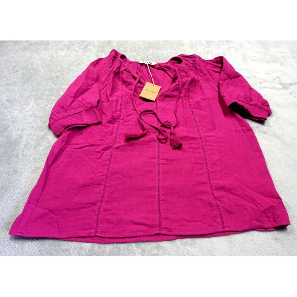 Boden Women's US 10 Fuschia Trim Insert Double Cloth Top NWT